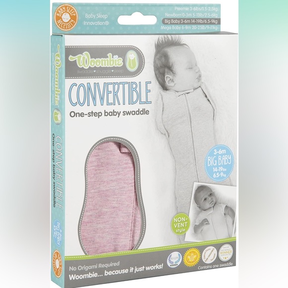 Woombie Convertible Baby Swaddling Blanket (3-6mo), Pink Posey 14-19 lbs NWOT - Picture 7 of 11
